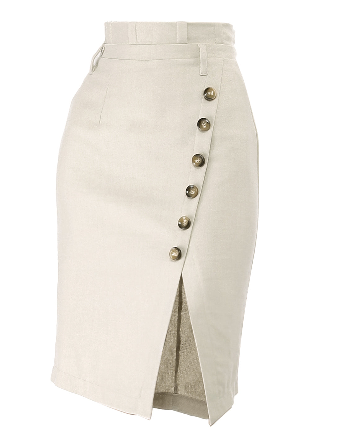 Women's Pencil Skirt High Waisted Slit Button Decor Belted Work Skirts