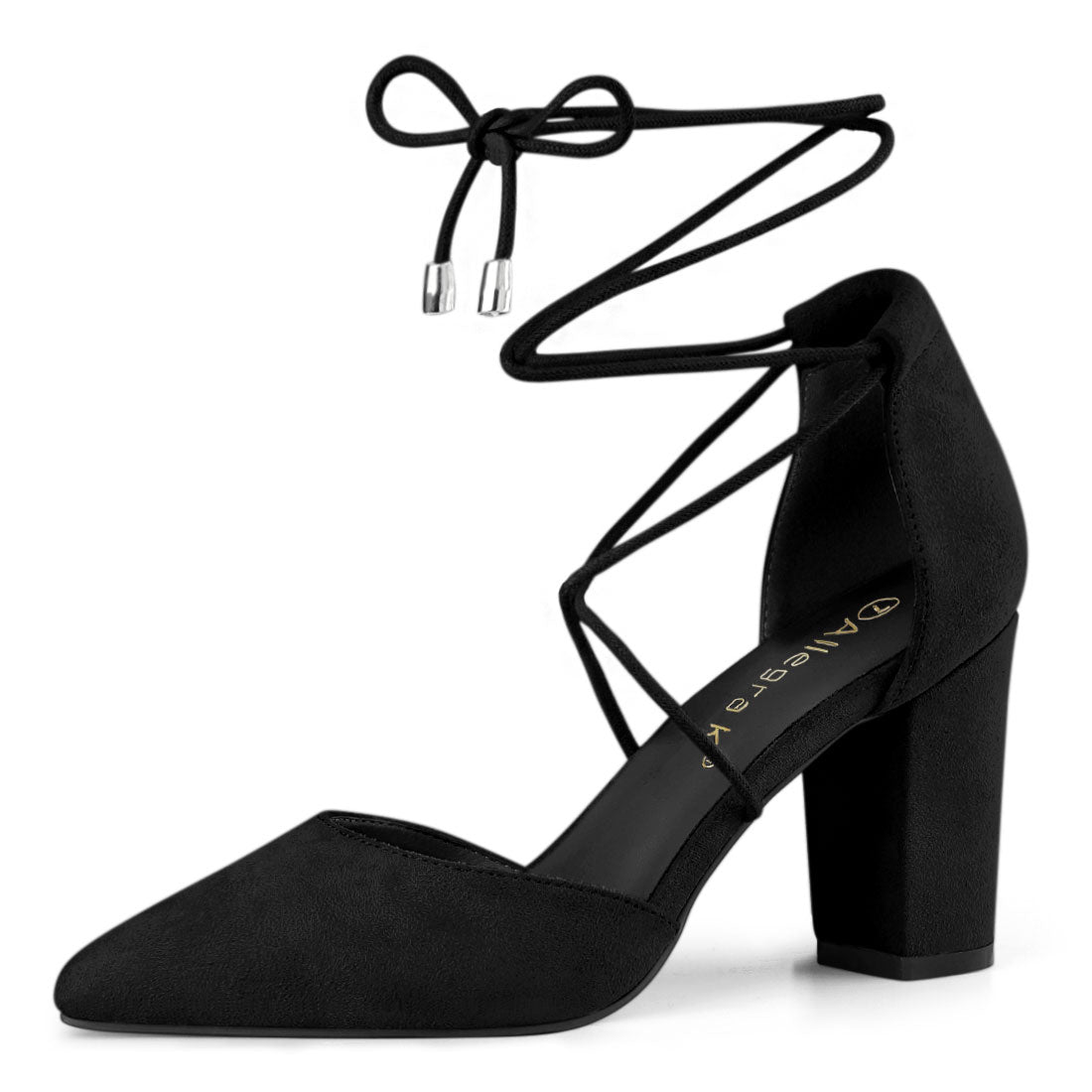 Women's Pointed Toe Chunky Heel Lace Up Pumps