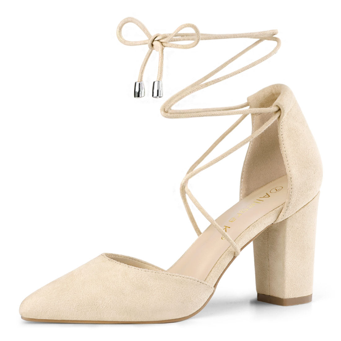 Zapatos de tacón grueso con cordones y punta puntiaguda para mujer