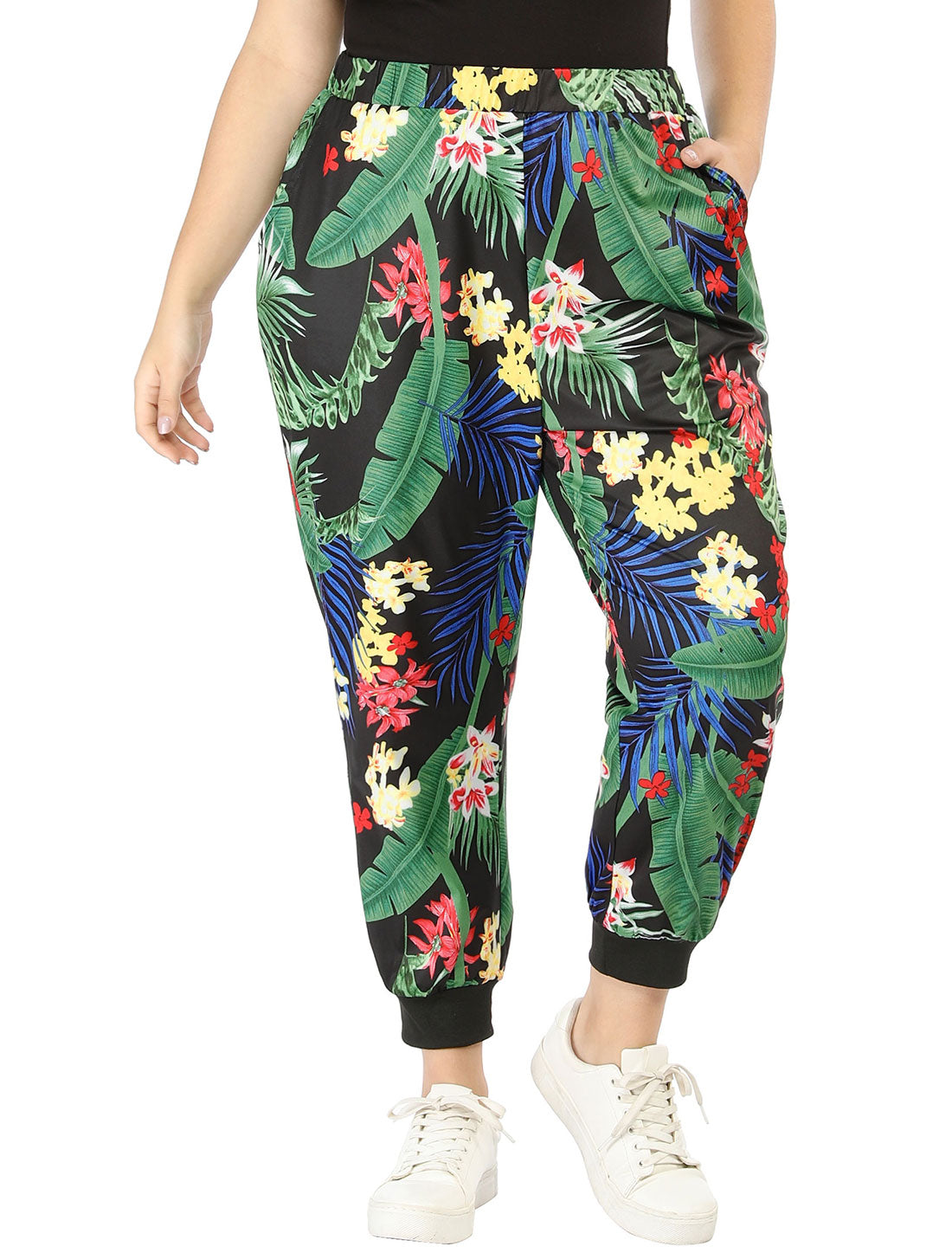 Women's Plus Size Sweatpants Elastic Pockets Jogger Tropical Floral Harem Pants