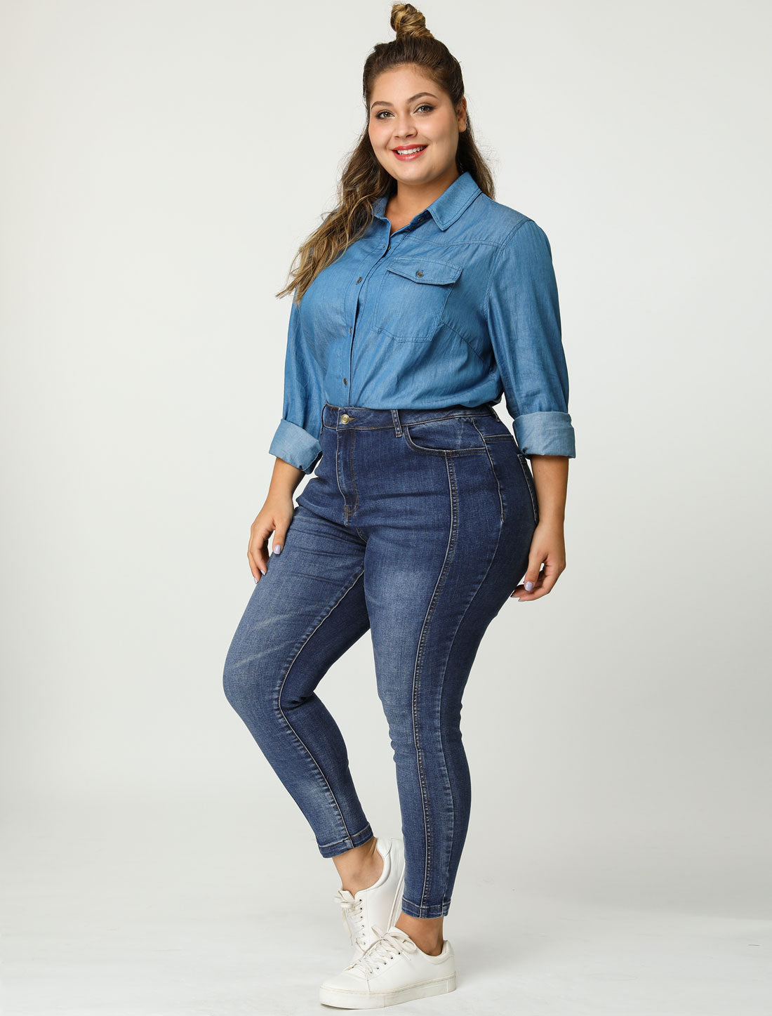 Women's Plus Size Jeans Mid Rise Stretch Washed Skinny Jeans Casual Denim Jeggings