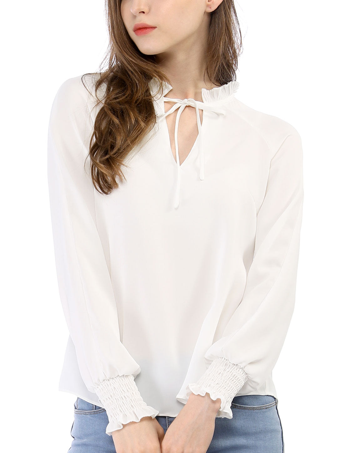 Women's Bow Tie Long Sleeve Shirt Chiffon Blouse