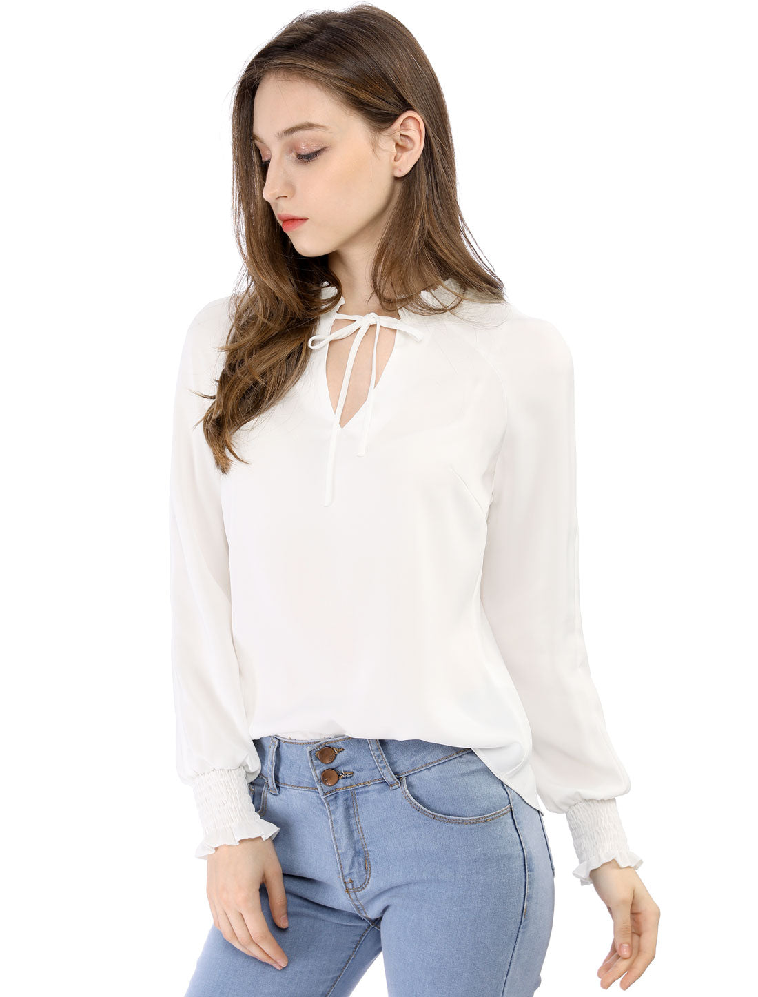 Women's Bow Tie Long Sleeve Shirt Chiffon Blouse