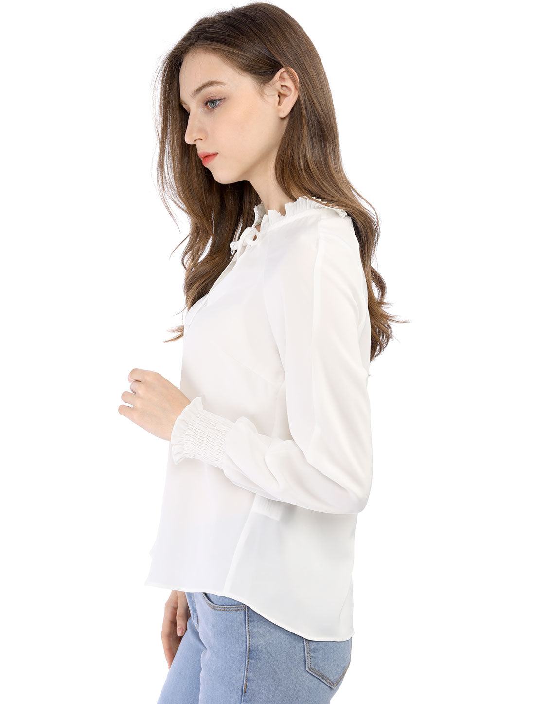 Women's Bow Tie Long Sleeve Shirt Chiffon Blouse