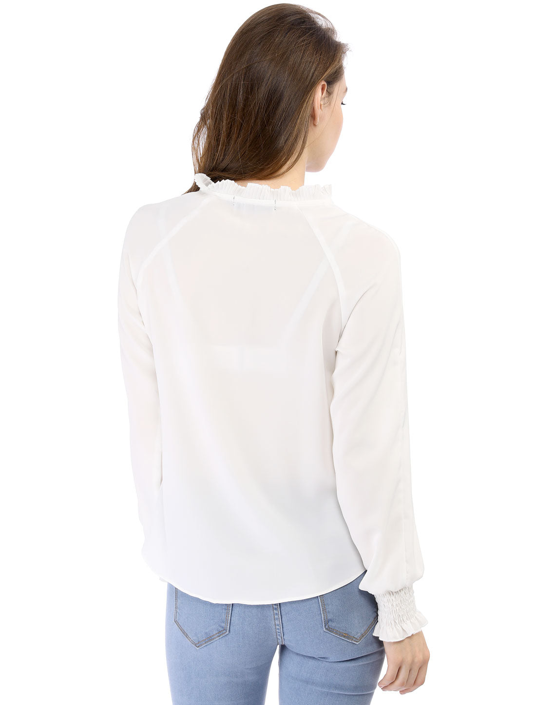 Women's Bow Tie Long Sleeve Shirt Chiffon Blouse
