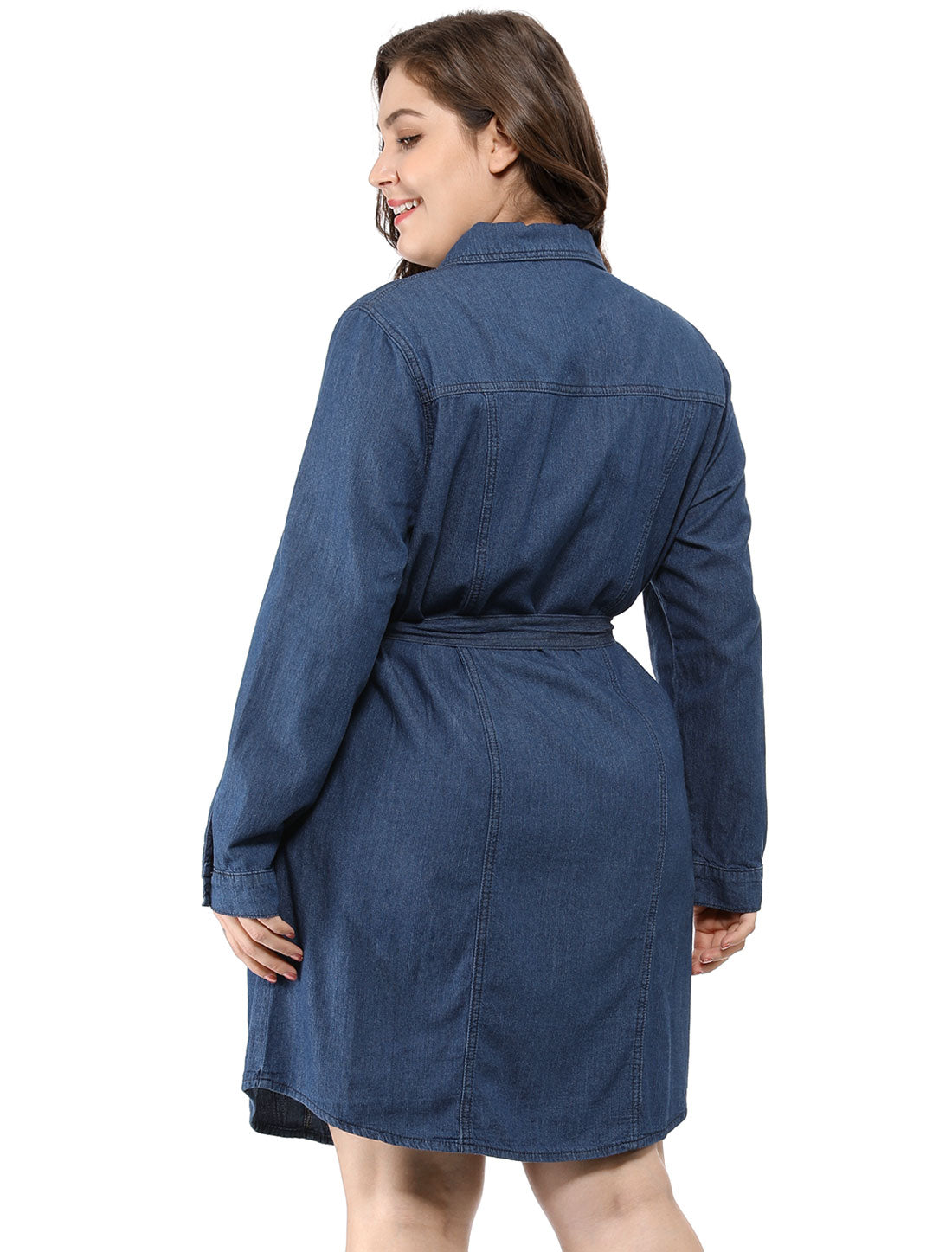 Women's Plus Size Denim Dress Midi Jean Shirt Button Down Long Sleeves Jeans Dress