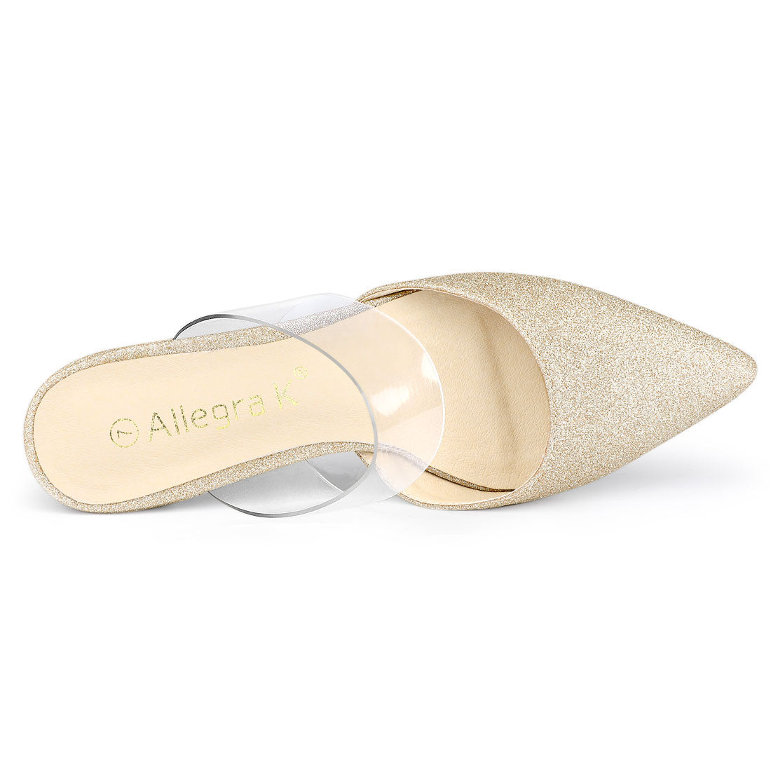 Women's Glitter Clear Ankle Strap Flat Mules