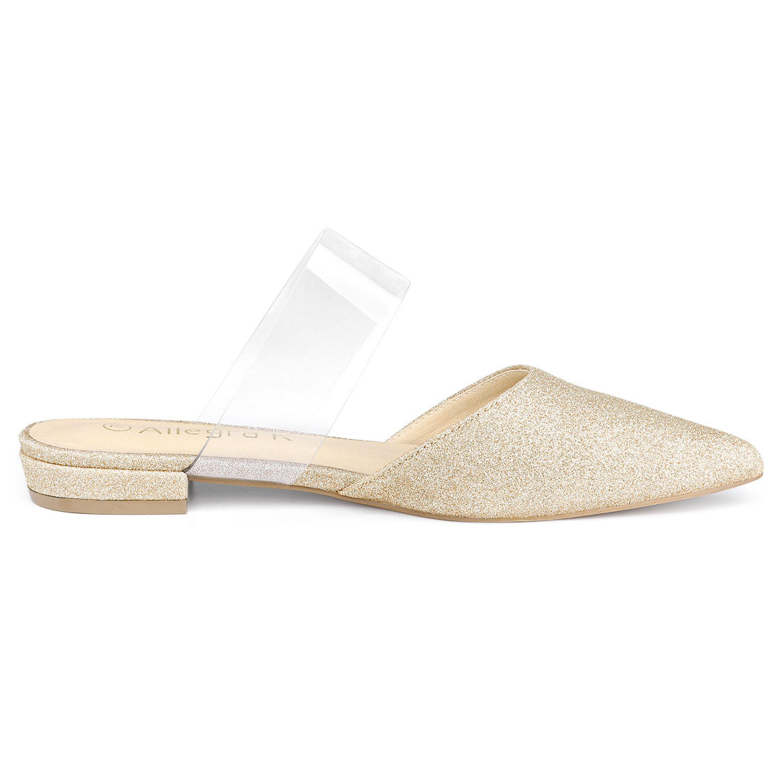 Women's Glitter Clear Ankle Strap Flat Mules