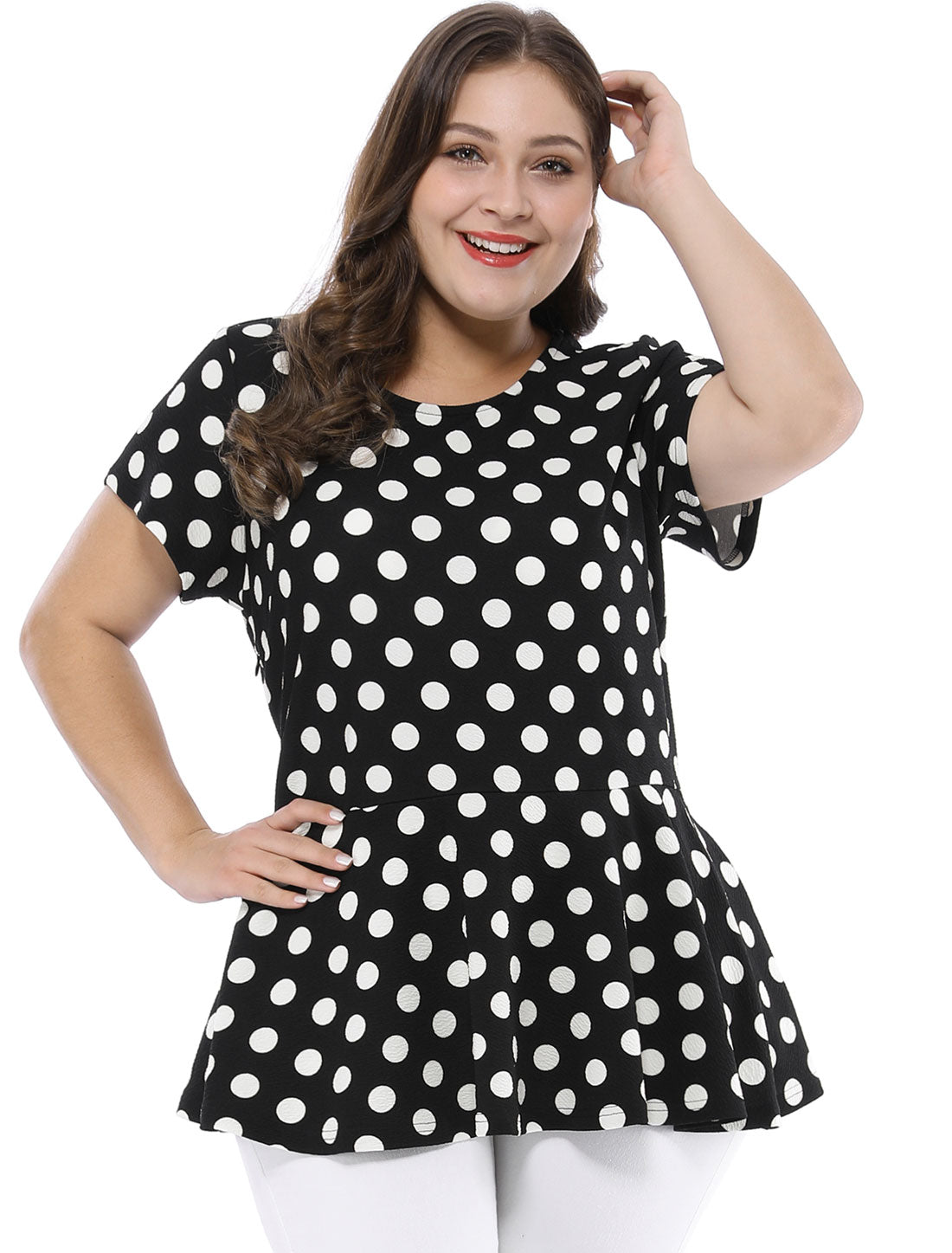 Women's Plus Size Short Sleeve Polka Dots Peplum Top