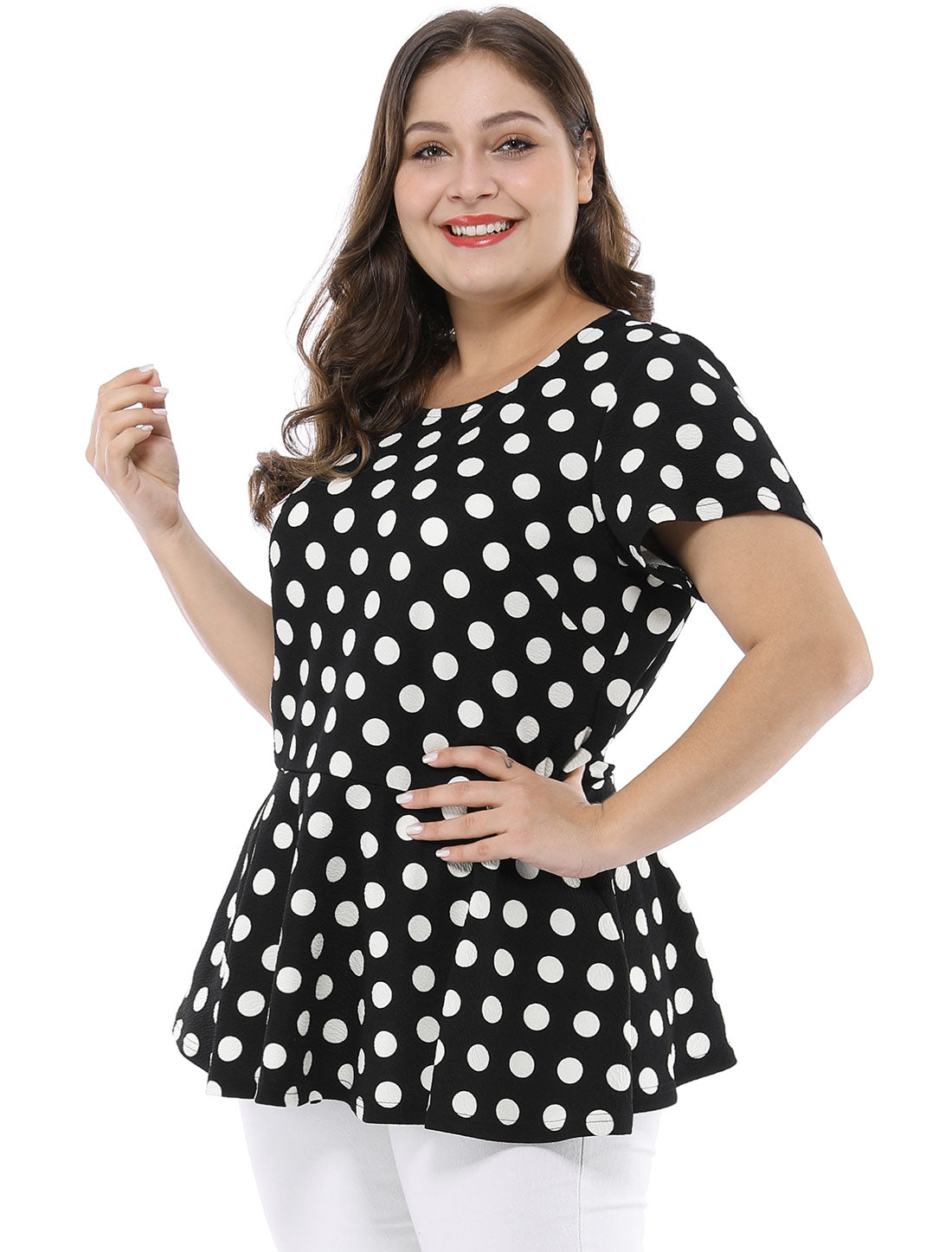 Women's Plus Size Short Sleeve Polka Dots Peplum Top