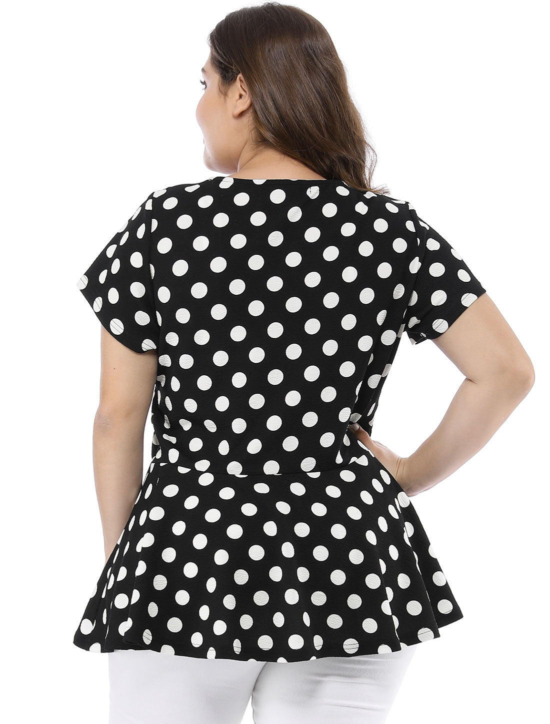 Women's Plus Size Short Sleeve Polka Dots Peplum Top