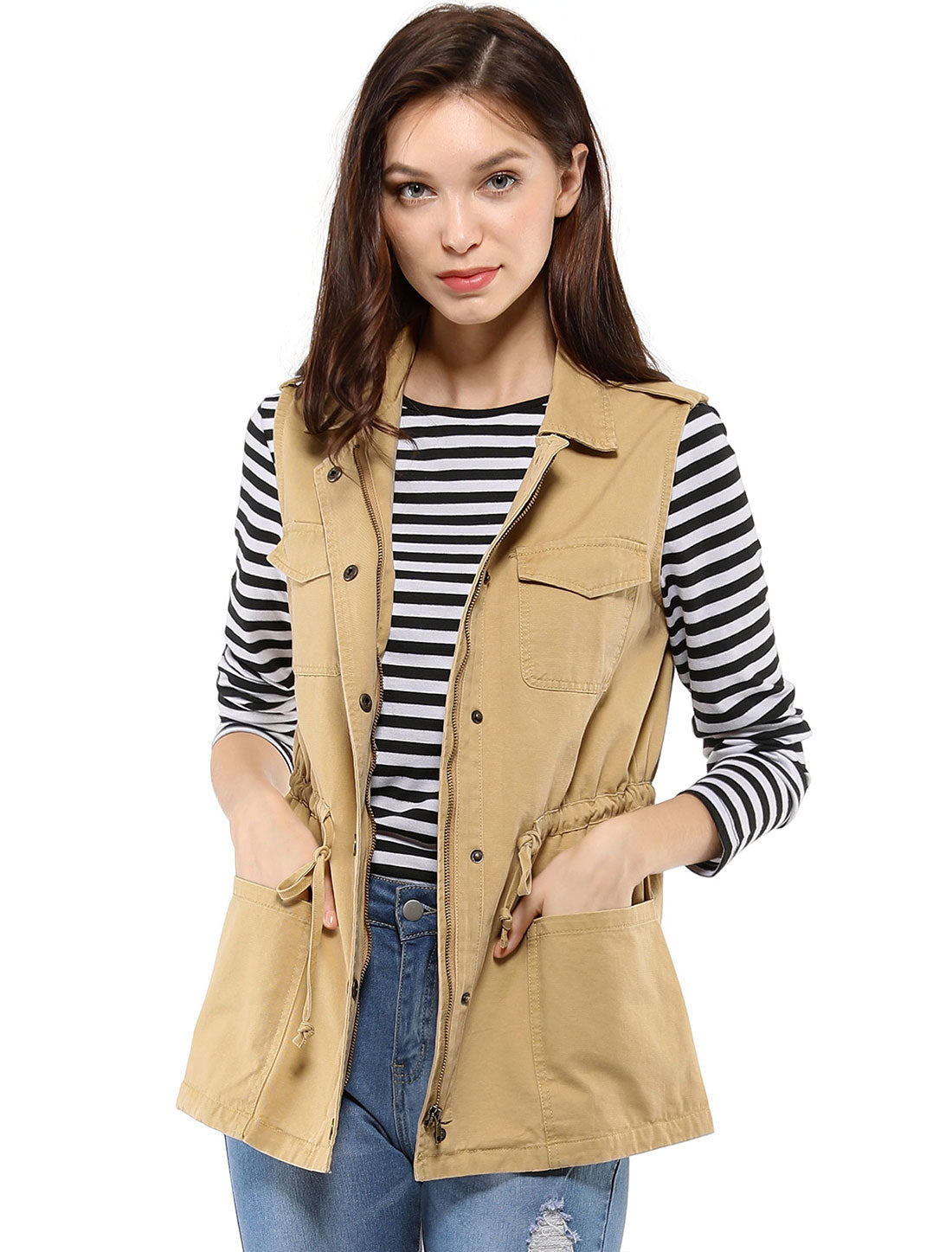 Women Functional Pockets Drawstring Waist Cargo Vest (Available in Plus Size)