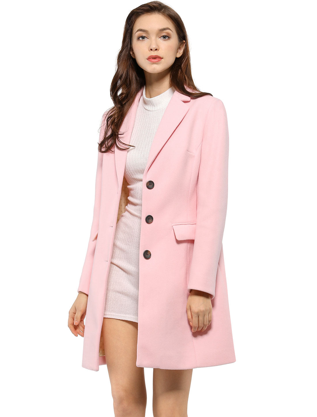 Women's Winter Coats Single Breasted Long Trench Coat Jackets, Light Colors