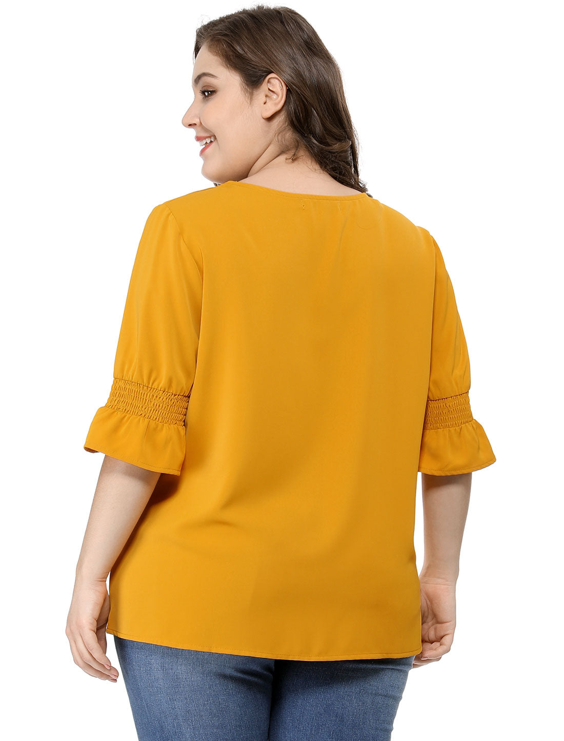 Women's Plus Size Ruffle Blouse V Neck Smocked Sleeves Top