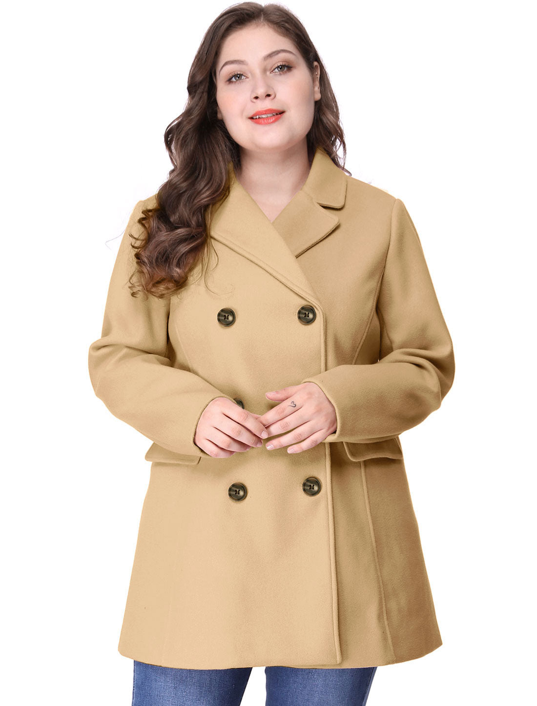 Women's Plus Size Notched Lapel Double Breasted Coat