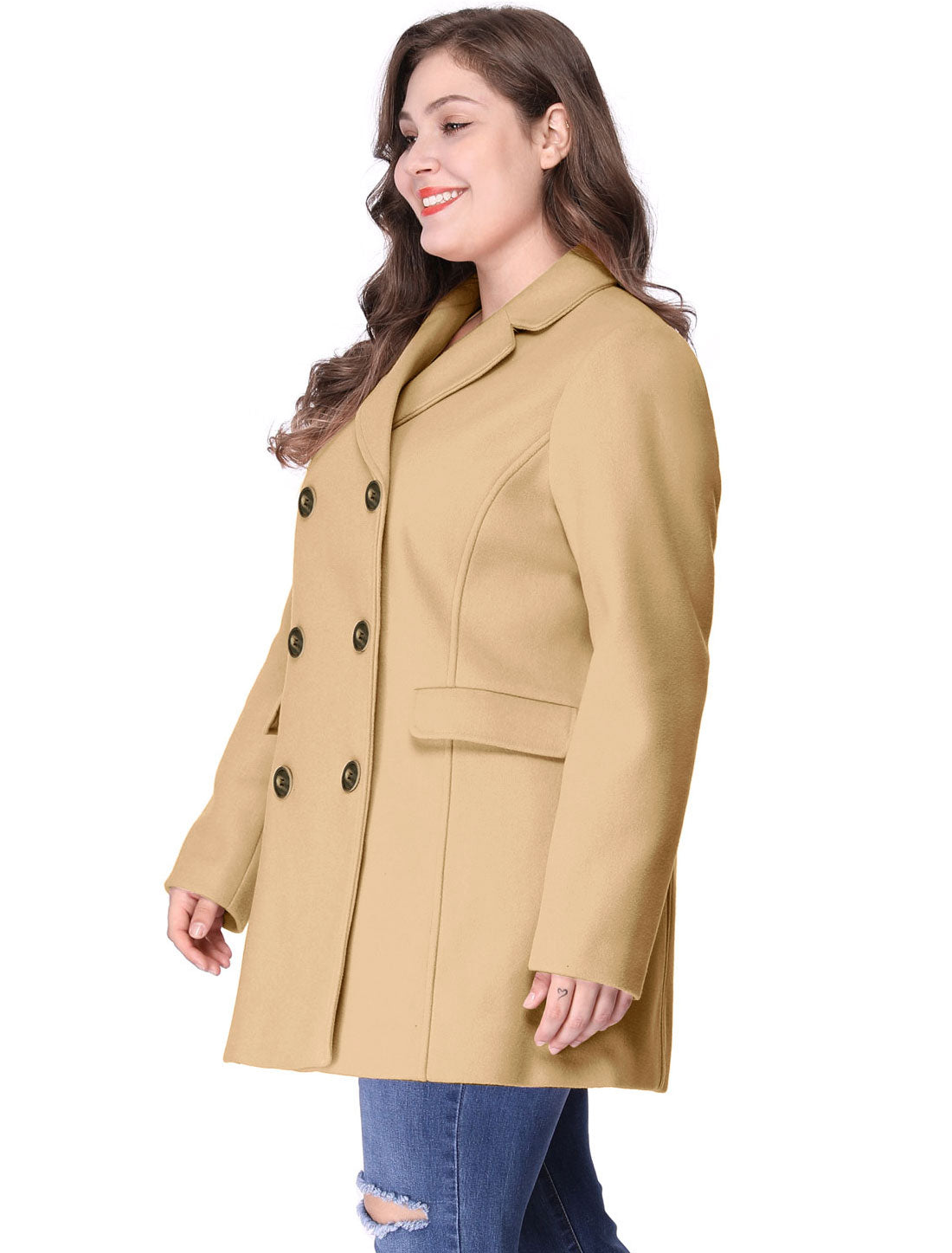 Women's Plus Size Notched Lapel Double Breasted Coat
