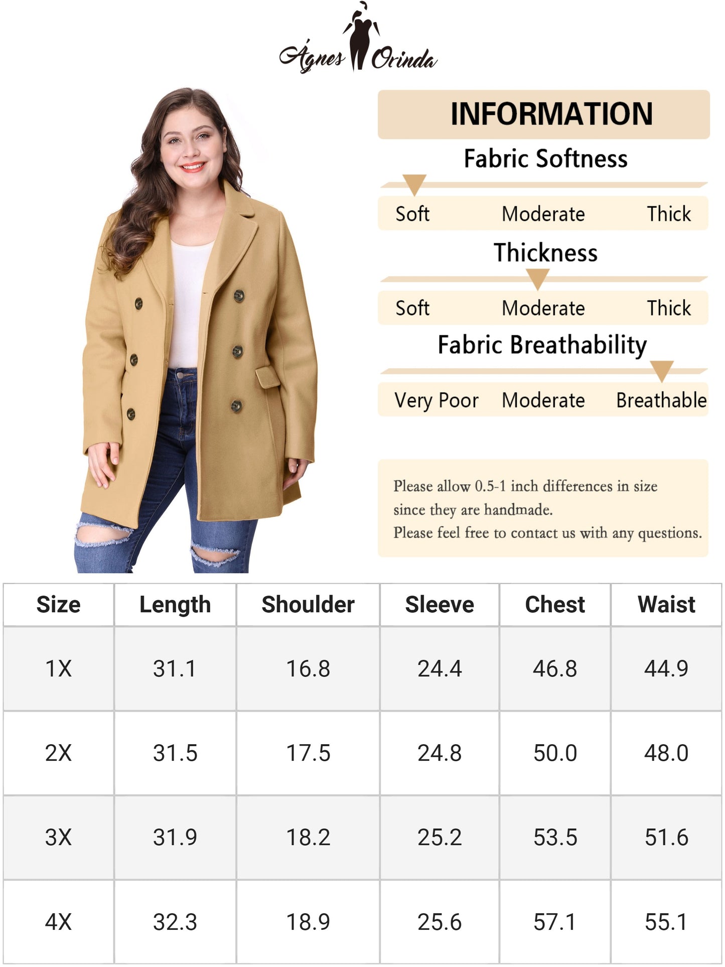 Women's Plus Size Notched Lapel Double Breasted Coat