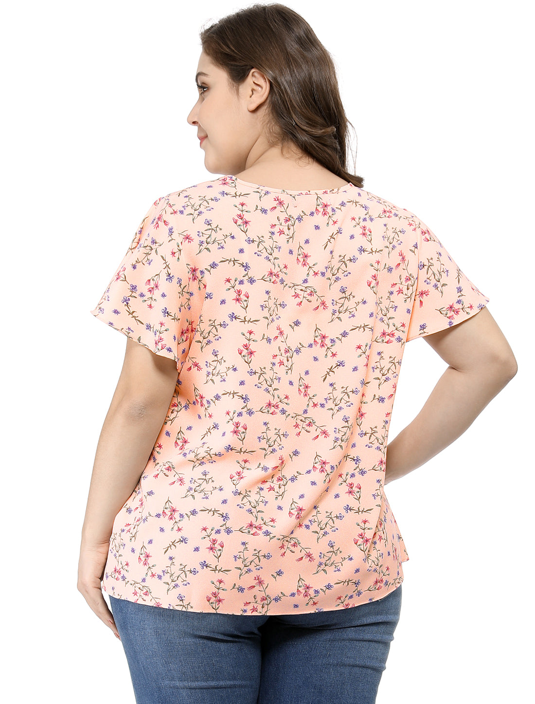 Women's Plus Size Blouses Summer Ruffle Short Sleeve Shirts Keyhole Chiffon Top