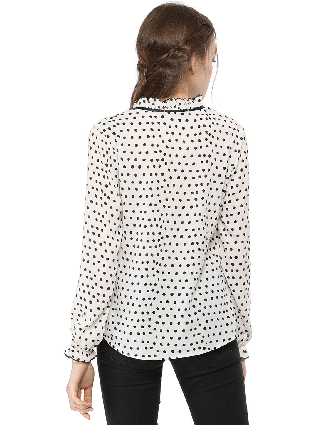 Women's Bow Tie Neck Blouse Ruffled Collar Printed Long Sleeve Top