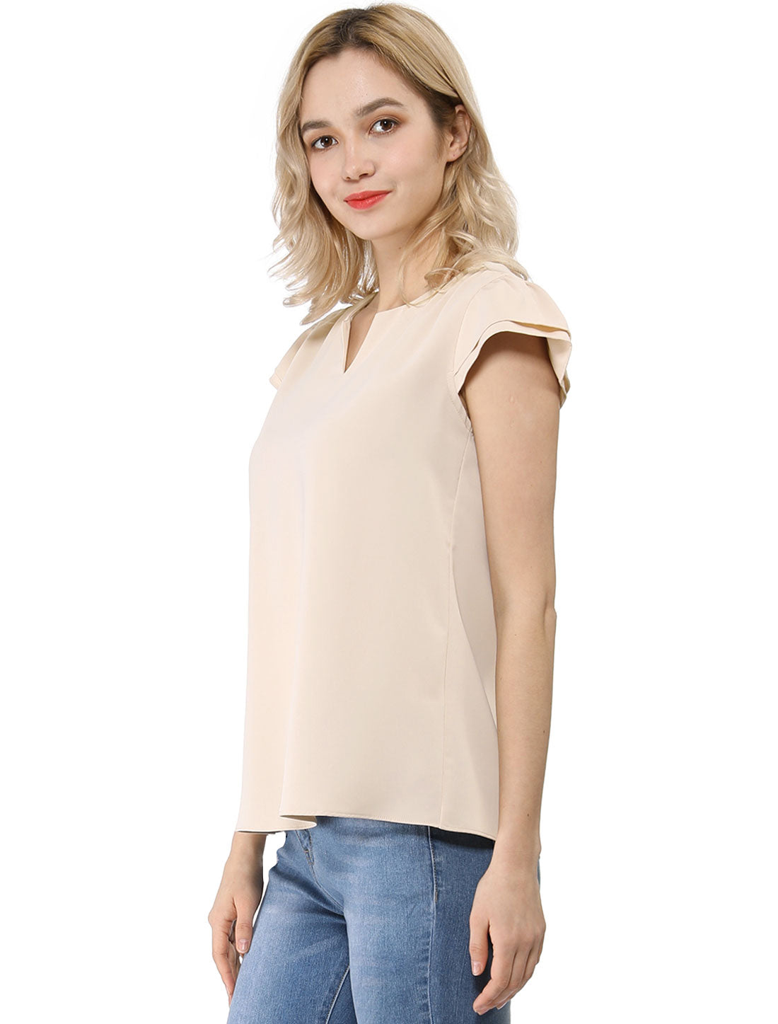 Women's Cap Sleeve Top Work Business Casual Plain Blouse