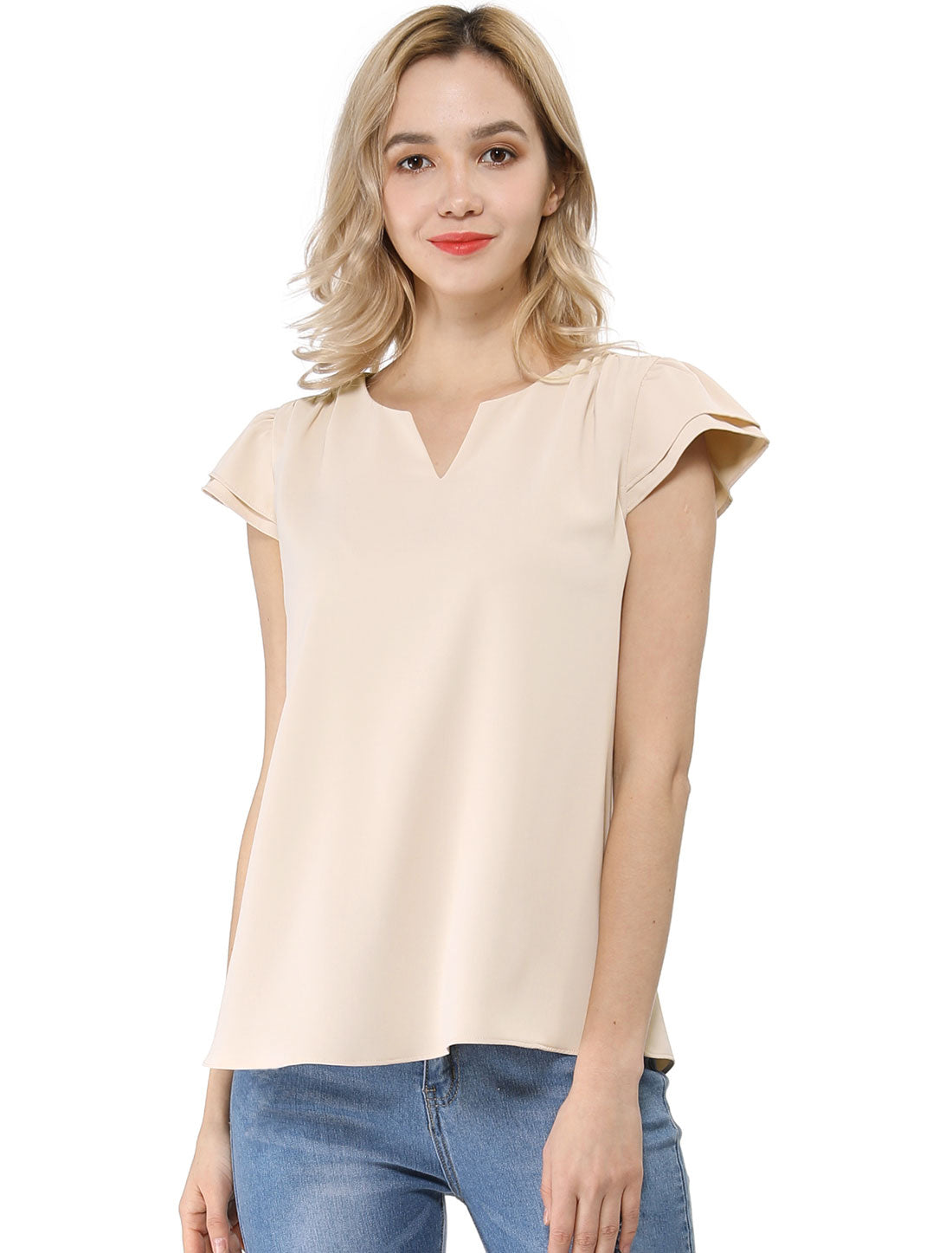 Women's Cap Sleeve Top Work Business Casual Plain Blouse