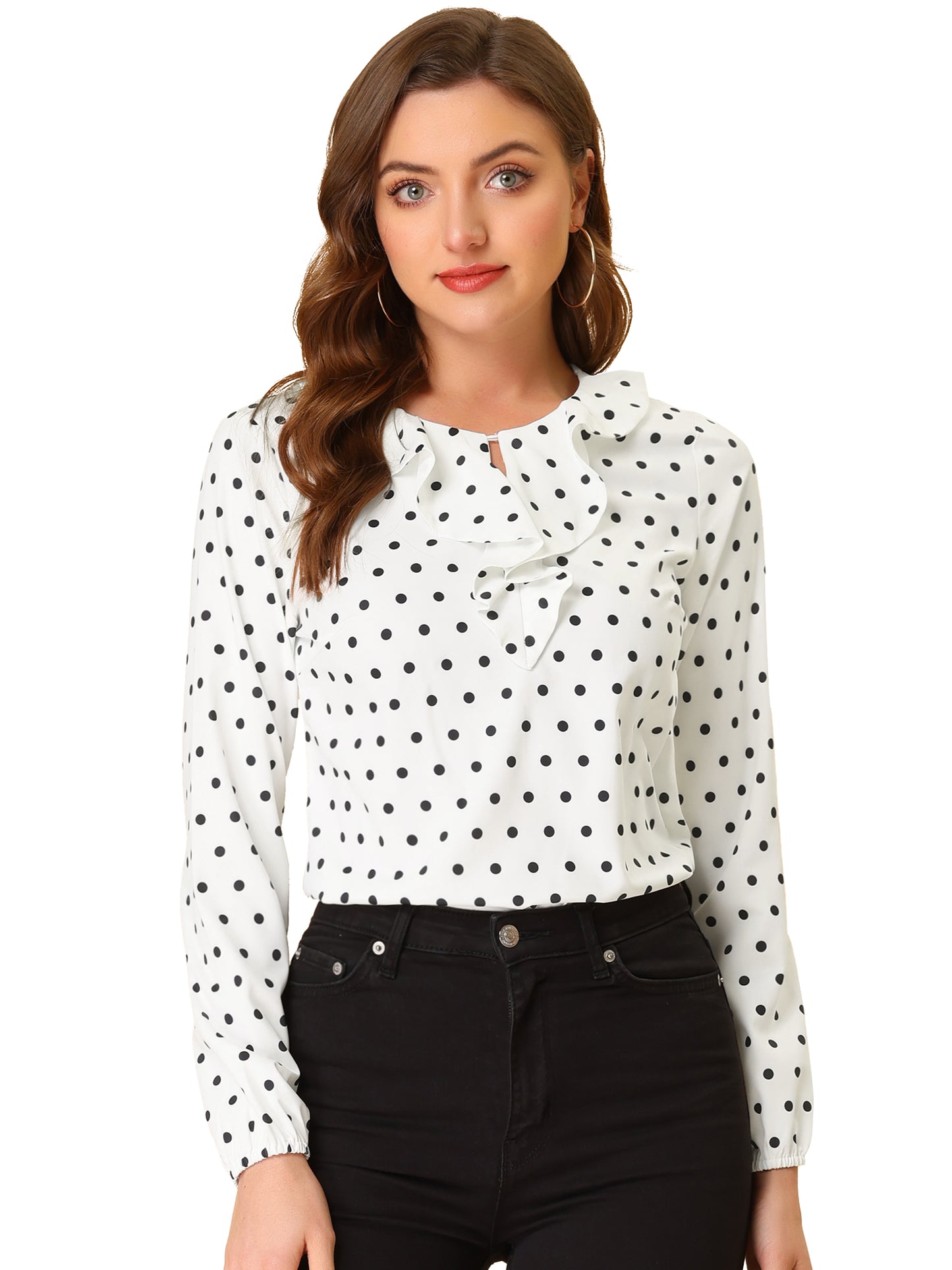 Women's Ruffle Neck Chiffon Top Long Sleeve Casual Office Blouse