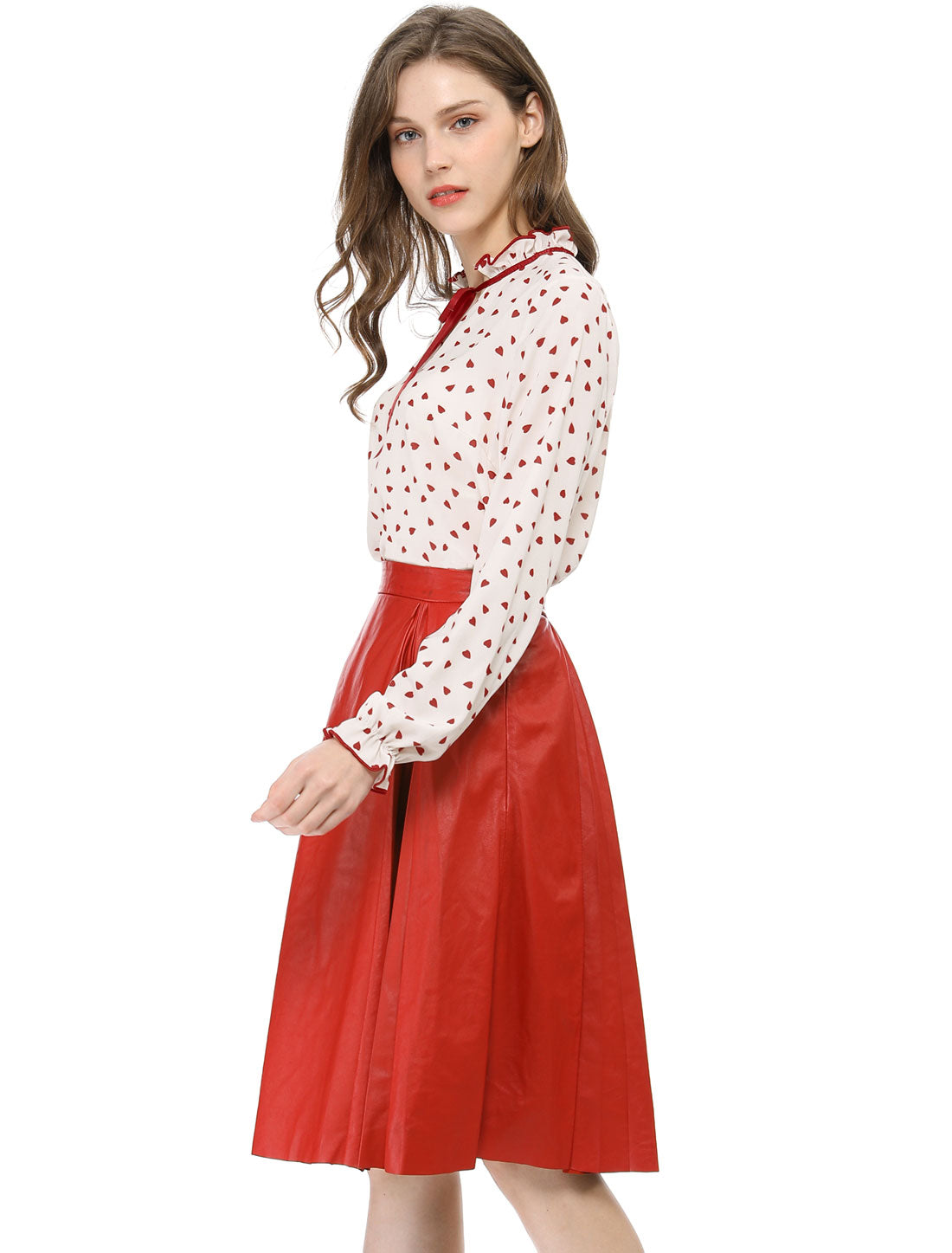Women's Bow Tie Neck Blouse Ruffled Collar Printed Long Sleeve Top