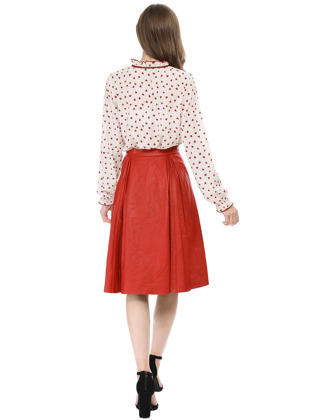 Women's Bow Tie Neck Blouse Ruffled Collar Printed Long Sleeve Top