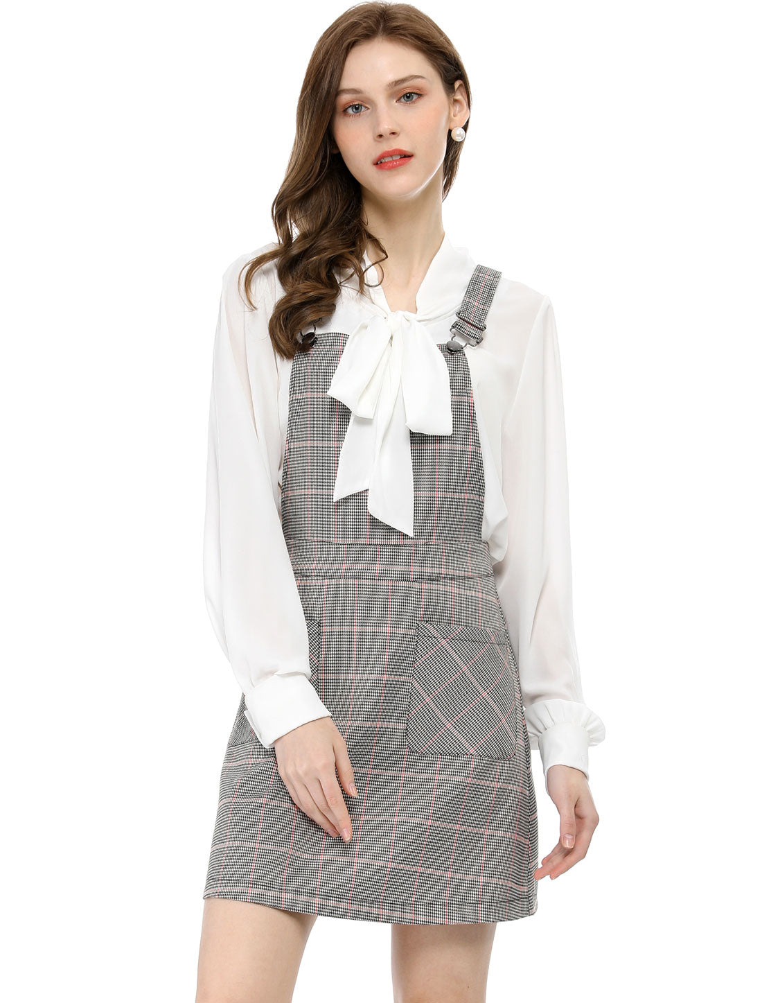 Women's Adjustable Strap Above Knee Plaid Printed Overall Dress Suspender Skirt