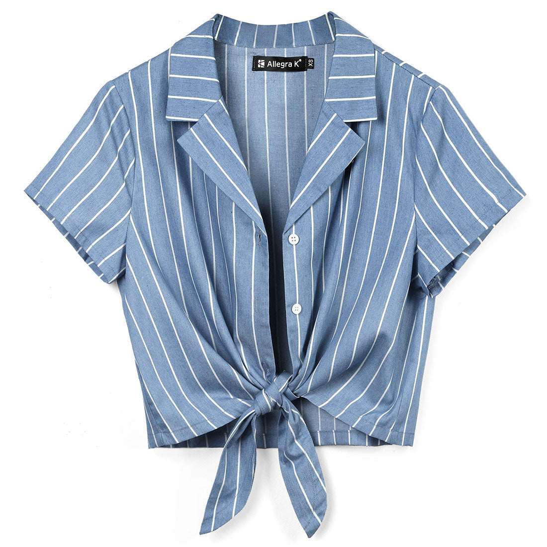 Women's Retro Striped Button Up Short Sleeve Tie Front Crop Shirt