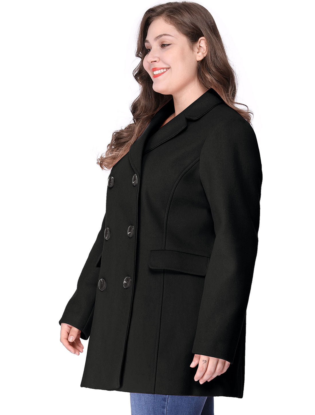 Women's Plus Size Notched Lapel Double Breasted Coat