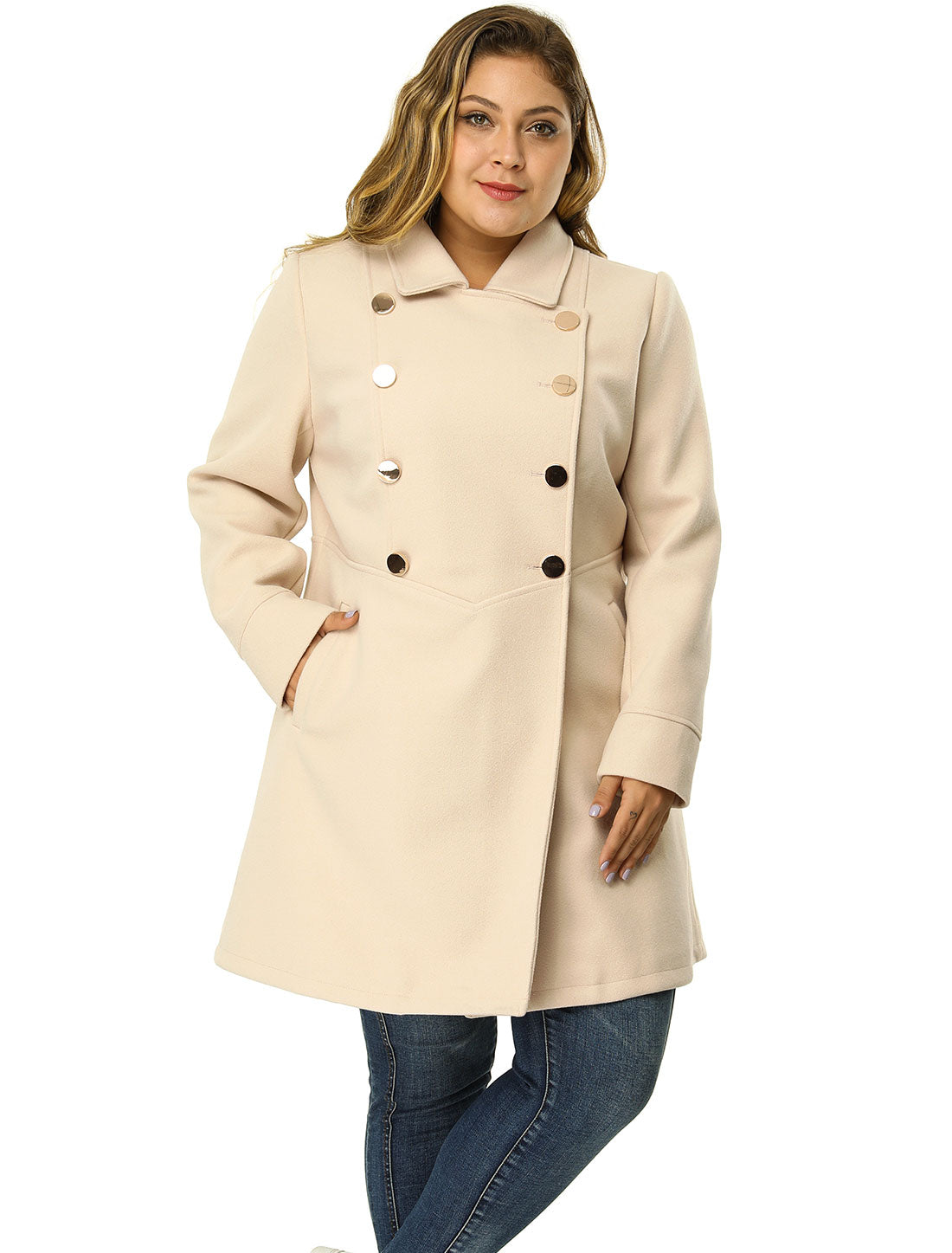 Women's Plus Size Coat A-Line Peter Pan Collar Double Breasted Fall Winter Peacoat