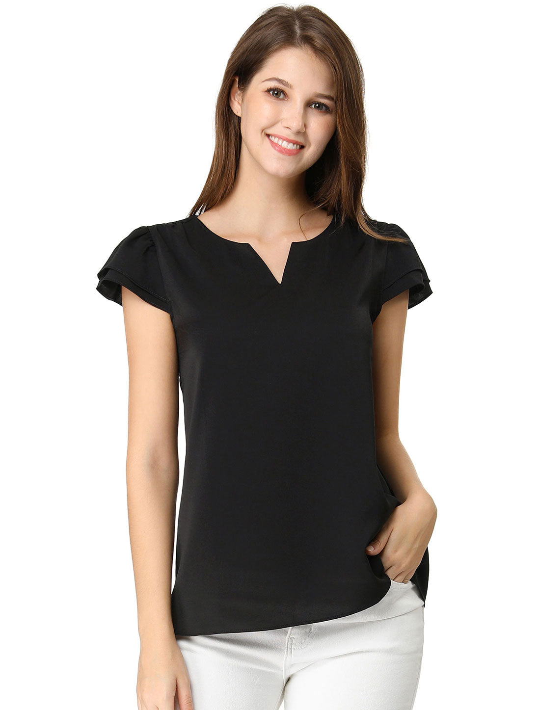 Women's Cap Sleeve Top Work Business Casual Plain Blouse
