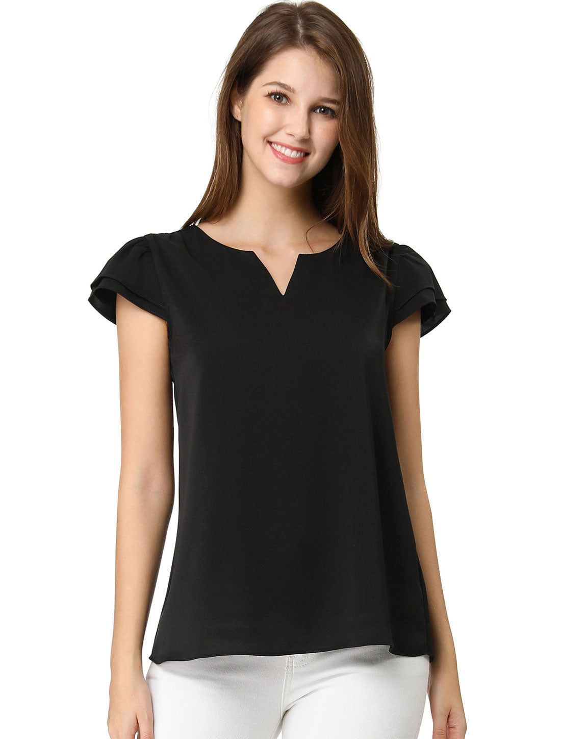 Women's Cap Sleeve Top Work Business Casual Plain Blouse