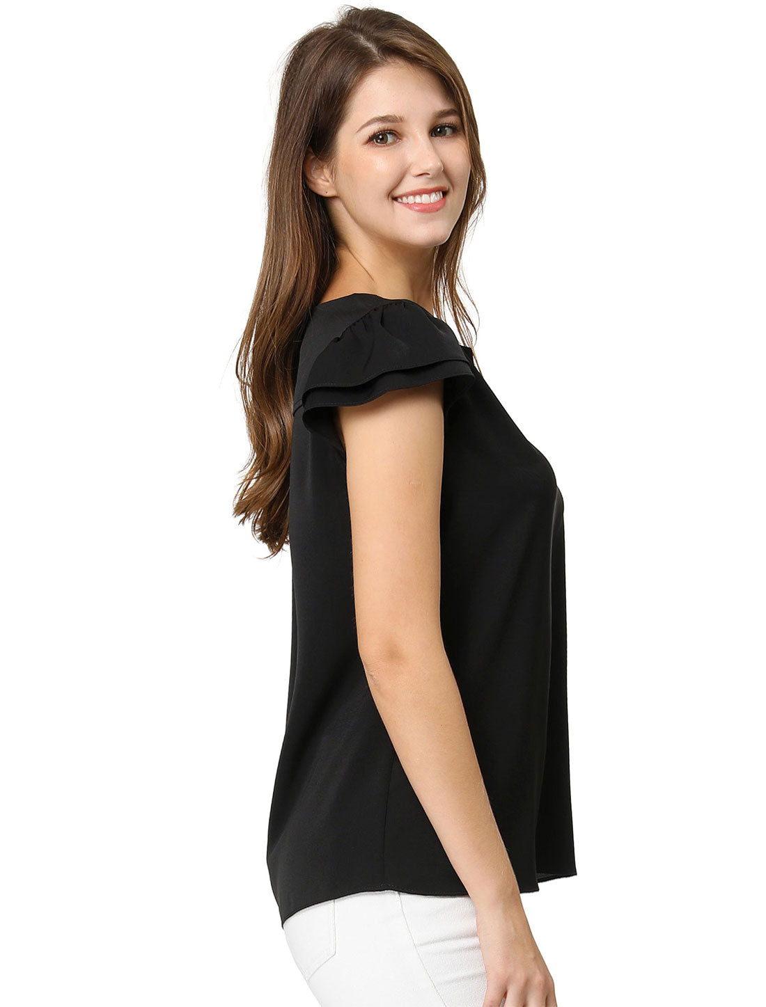Women's Cap Sleeve Top Work Business Casual Plain Blouse