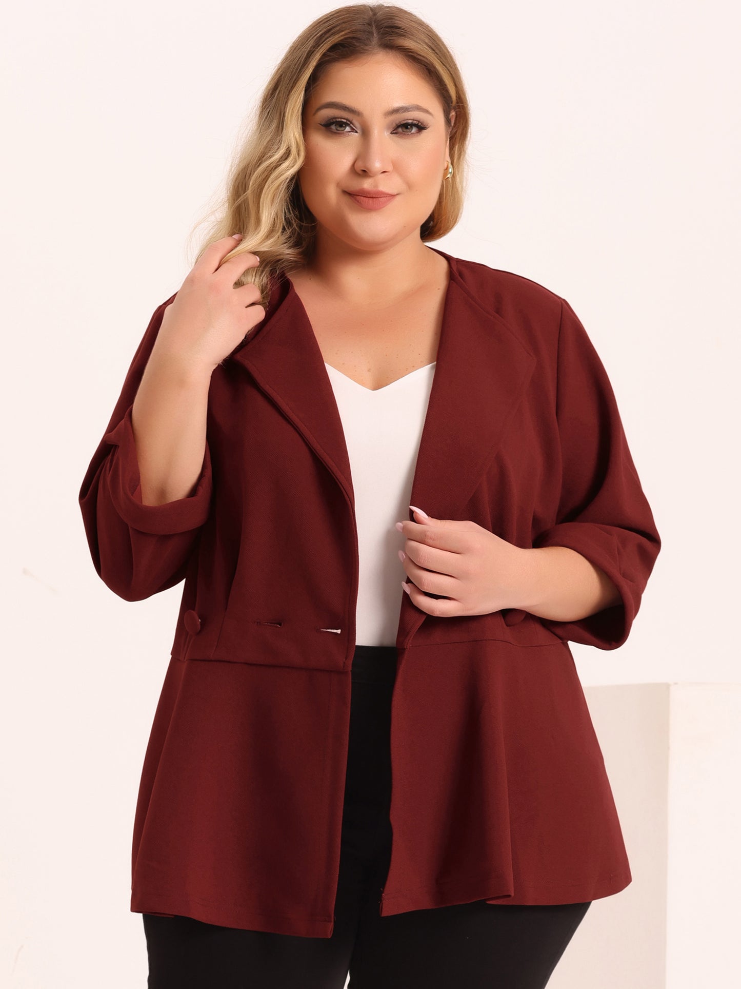 Women's Plus Size Casual Work Office Blazers Notched Lapel Button Peplum Blazer