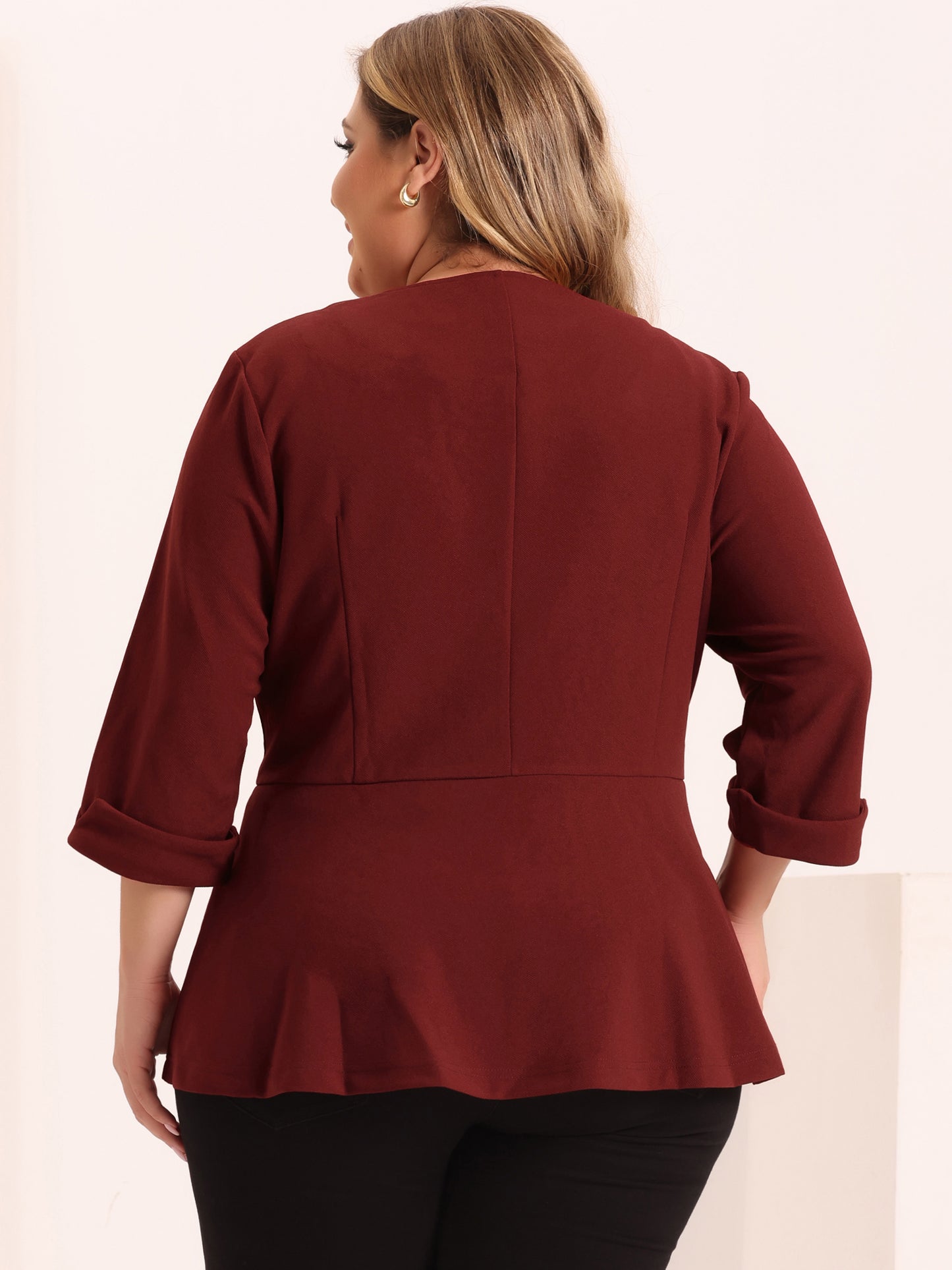 Women's Plus Size Casual Work Office Blazers Notched Lapel Button Peplum Blazer