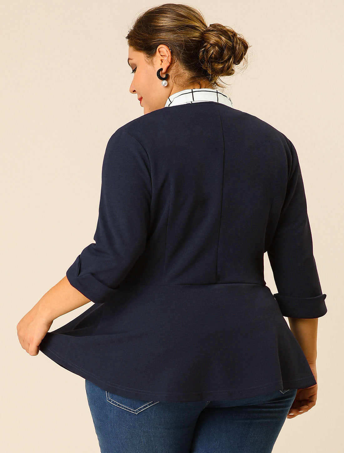 Women's Plus Size Casual Work Office Blazers Notched Lapel Button Peplum Blazer