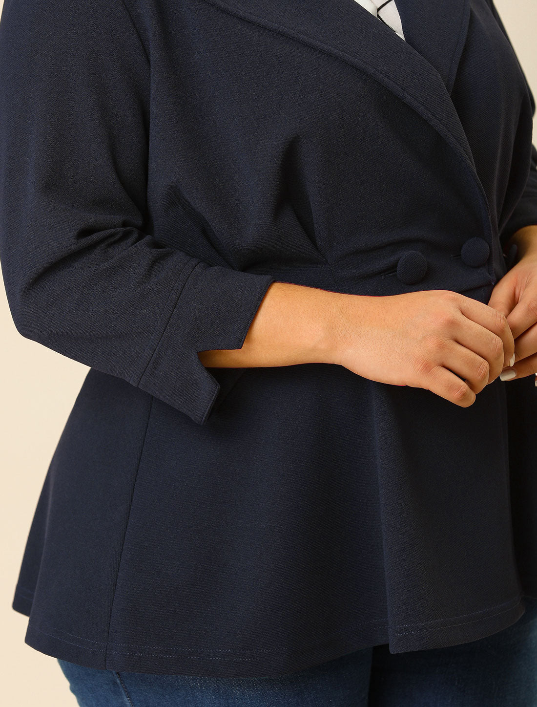 Women's Plus Size Casual Work Office Blazers Notched Lapel Button Peplum Blazer