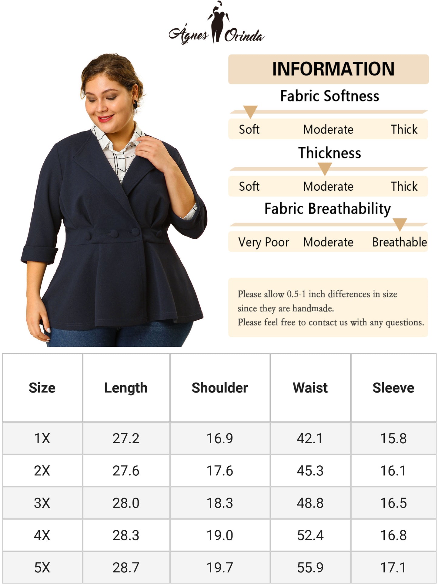 Women's Plus Size Casual Work Office Blazers Notched Lapel Button Peplum Blazer