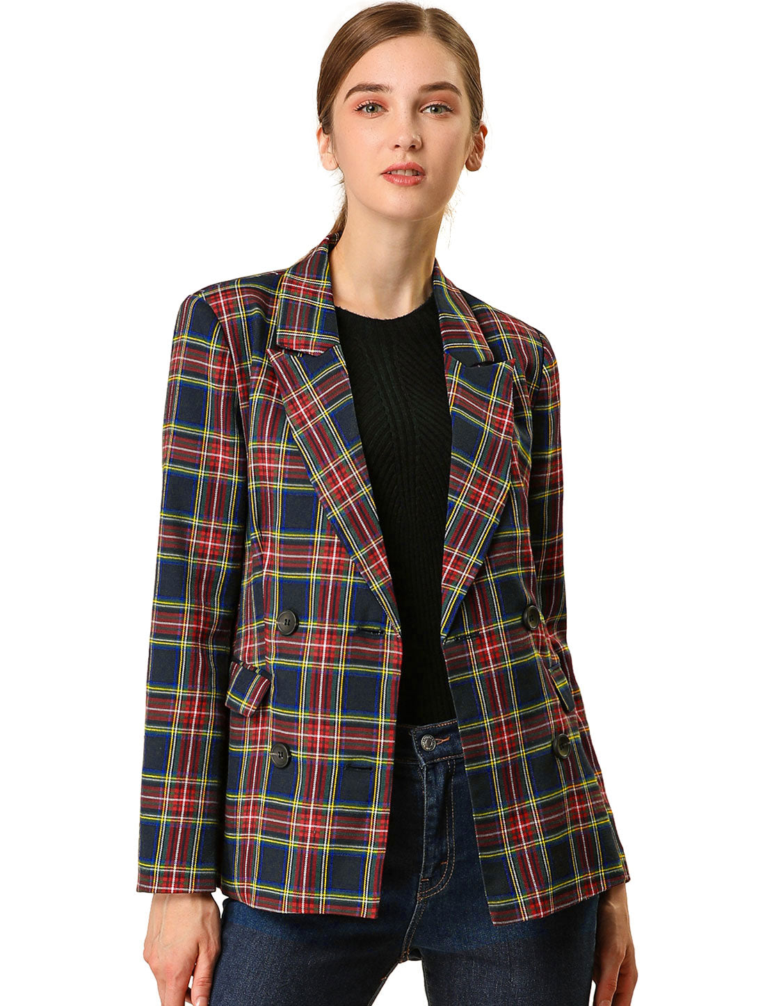 Women's Notched Lapel Double Breasted Blazer Jacket