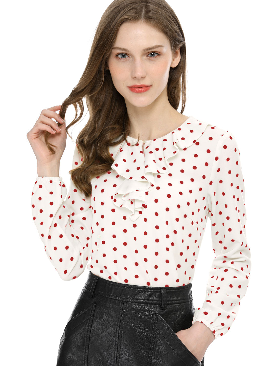 Women's Ruffle Neck Chiffon Top Long Sleeve Casual Office Blouse