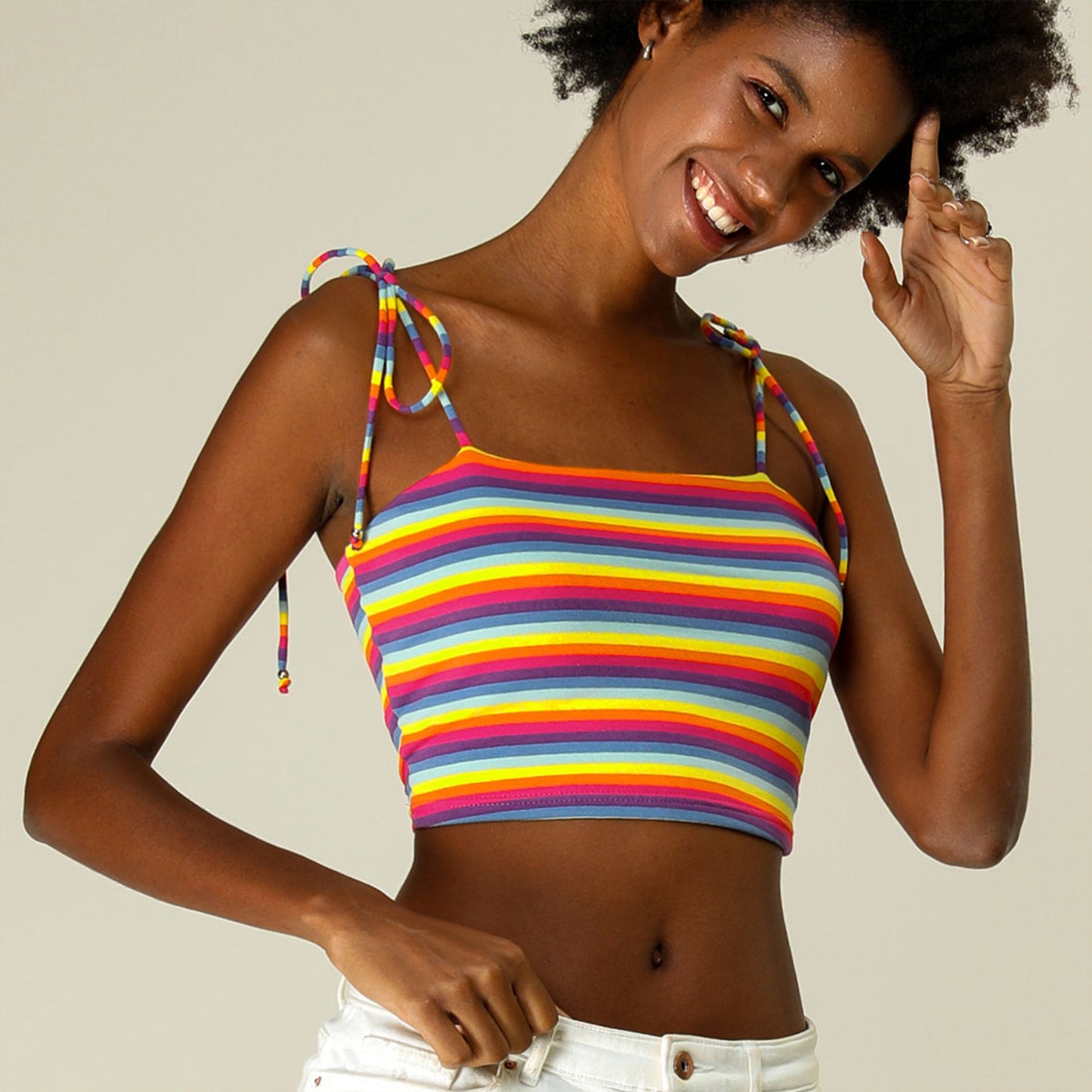 Women's Cami Tube Top Tie Spaghetti Straps Sleeveless Summer Crop Top
