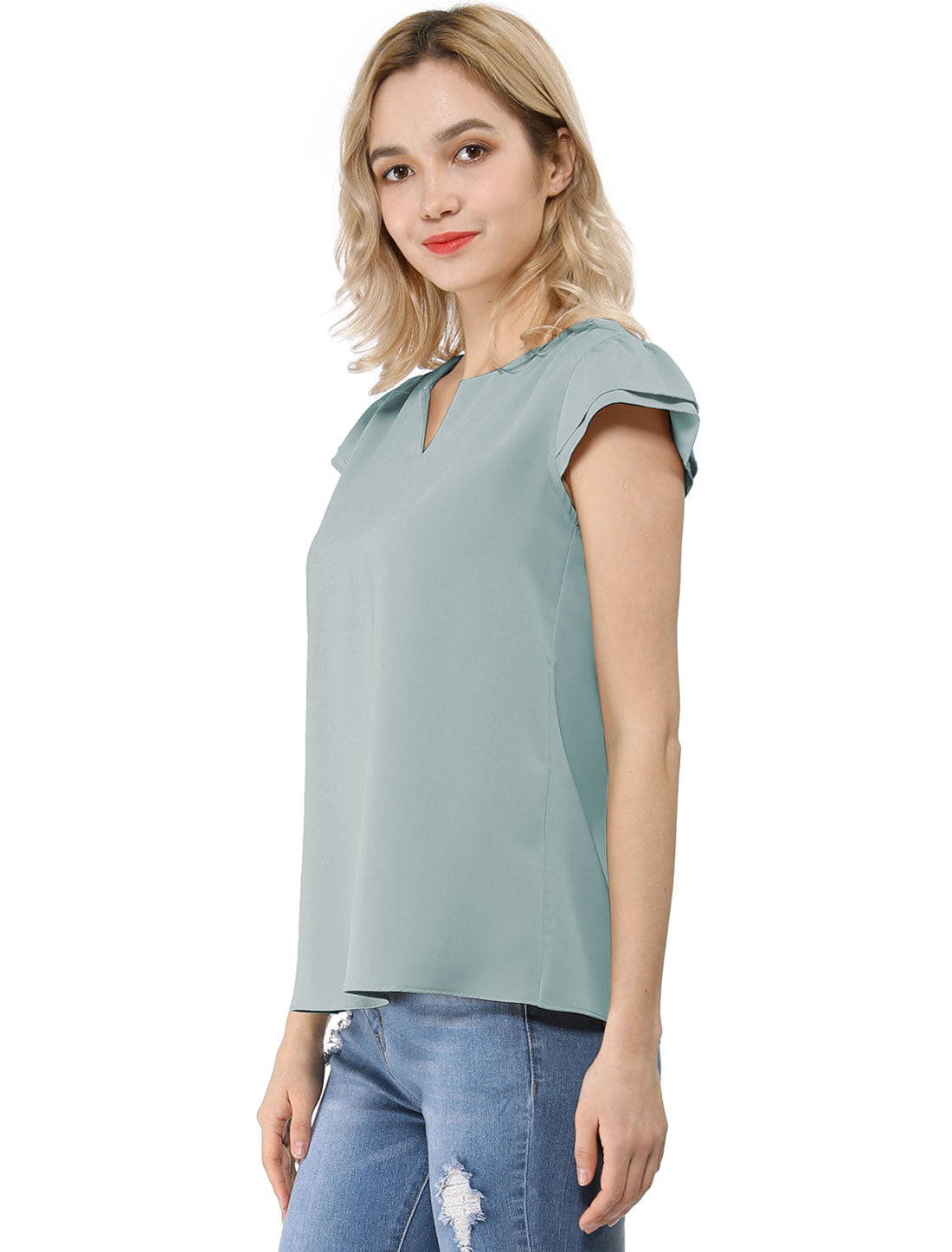 Women's Cap Sleeve Top Work Business Casual Plain Blouse