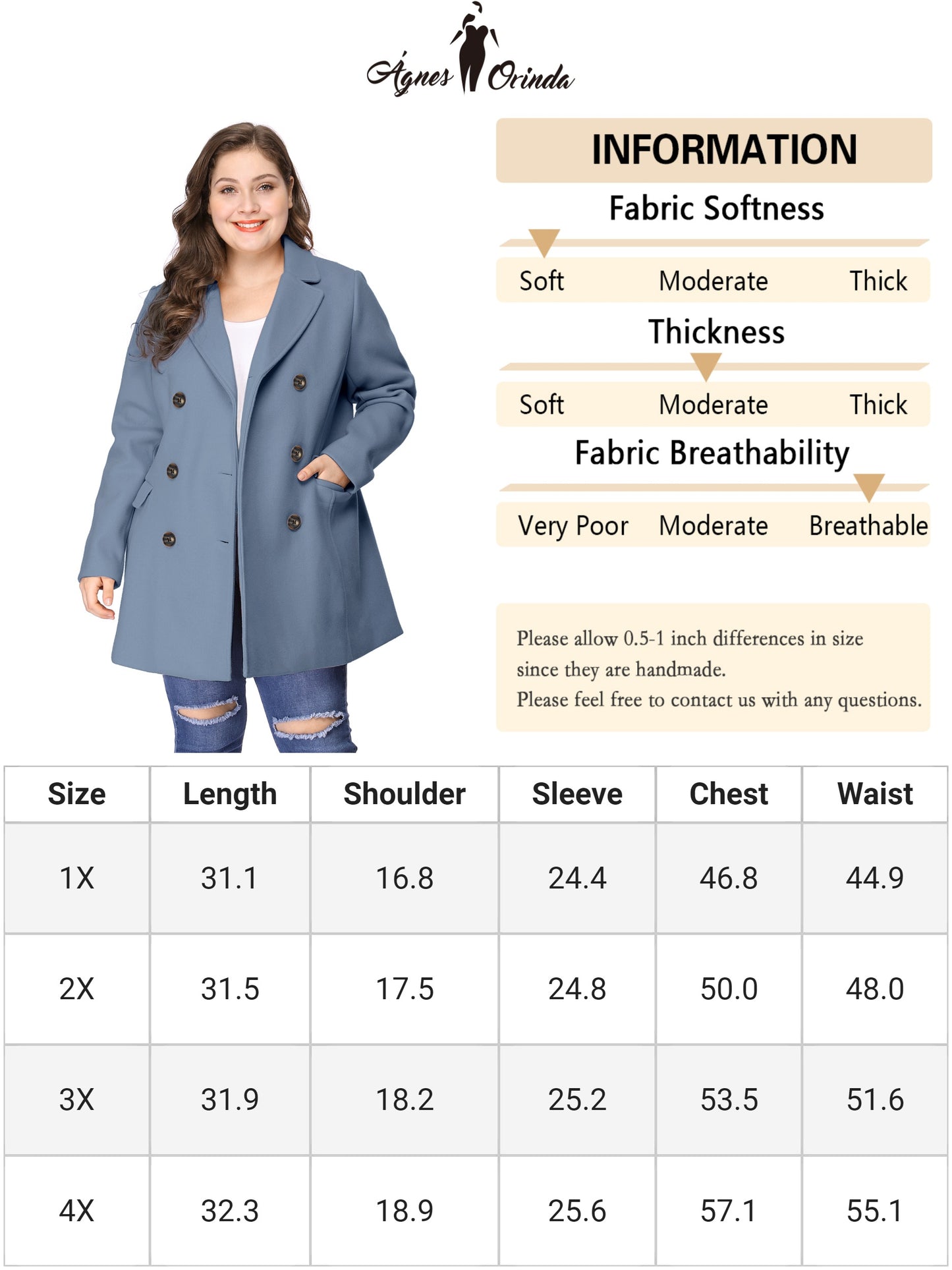 Women's Plus Size Notched Lapel Double Breasted Coat