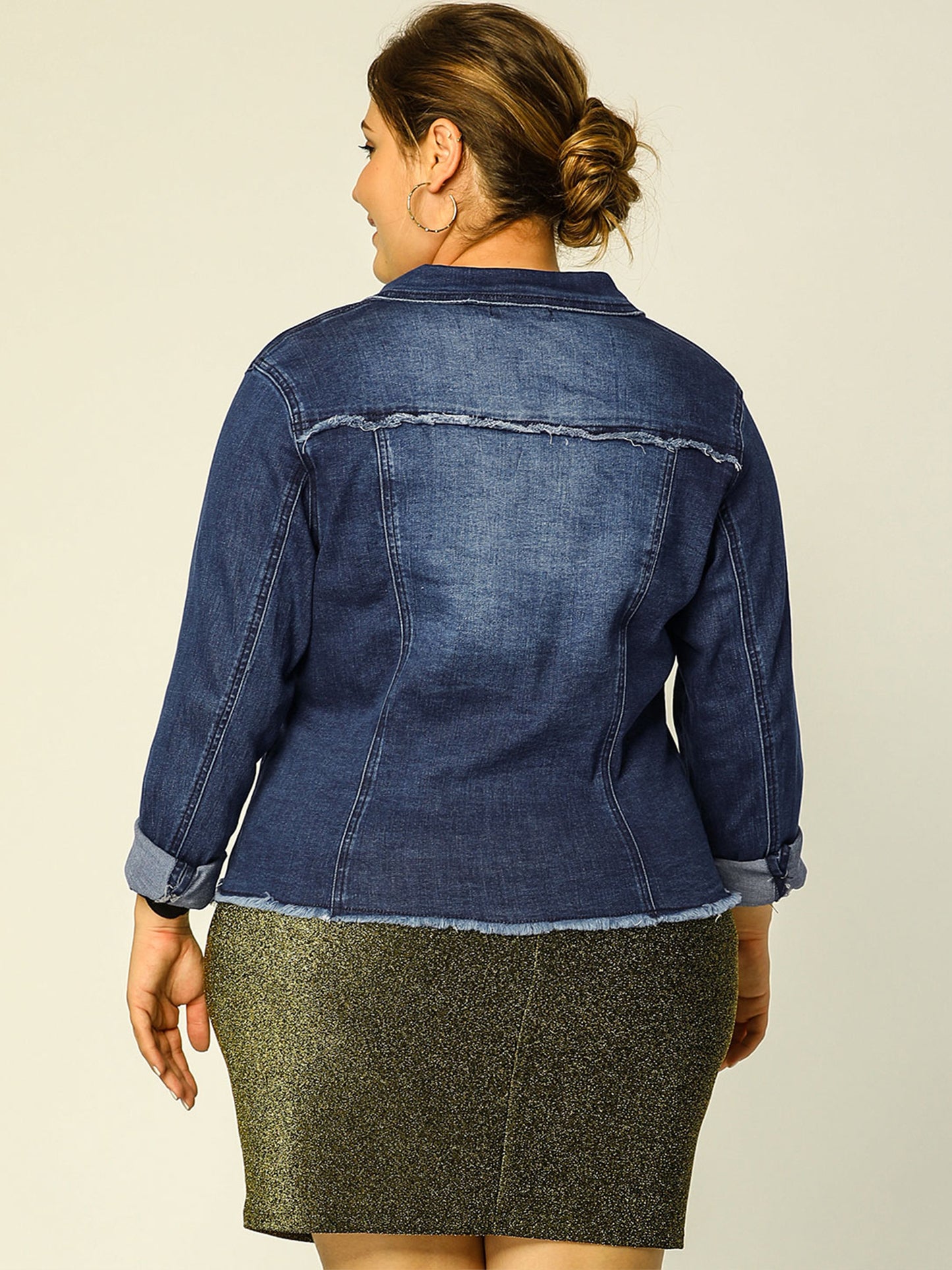 Women's Plus Size Classic Washed Front Frayed Denim Jacket