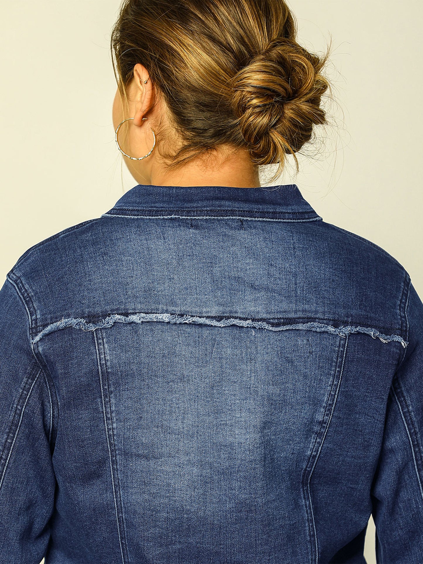 Women's Plus Size Classic Washed Front Frayed Denim Jacket