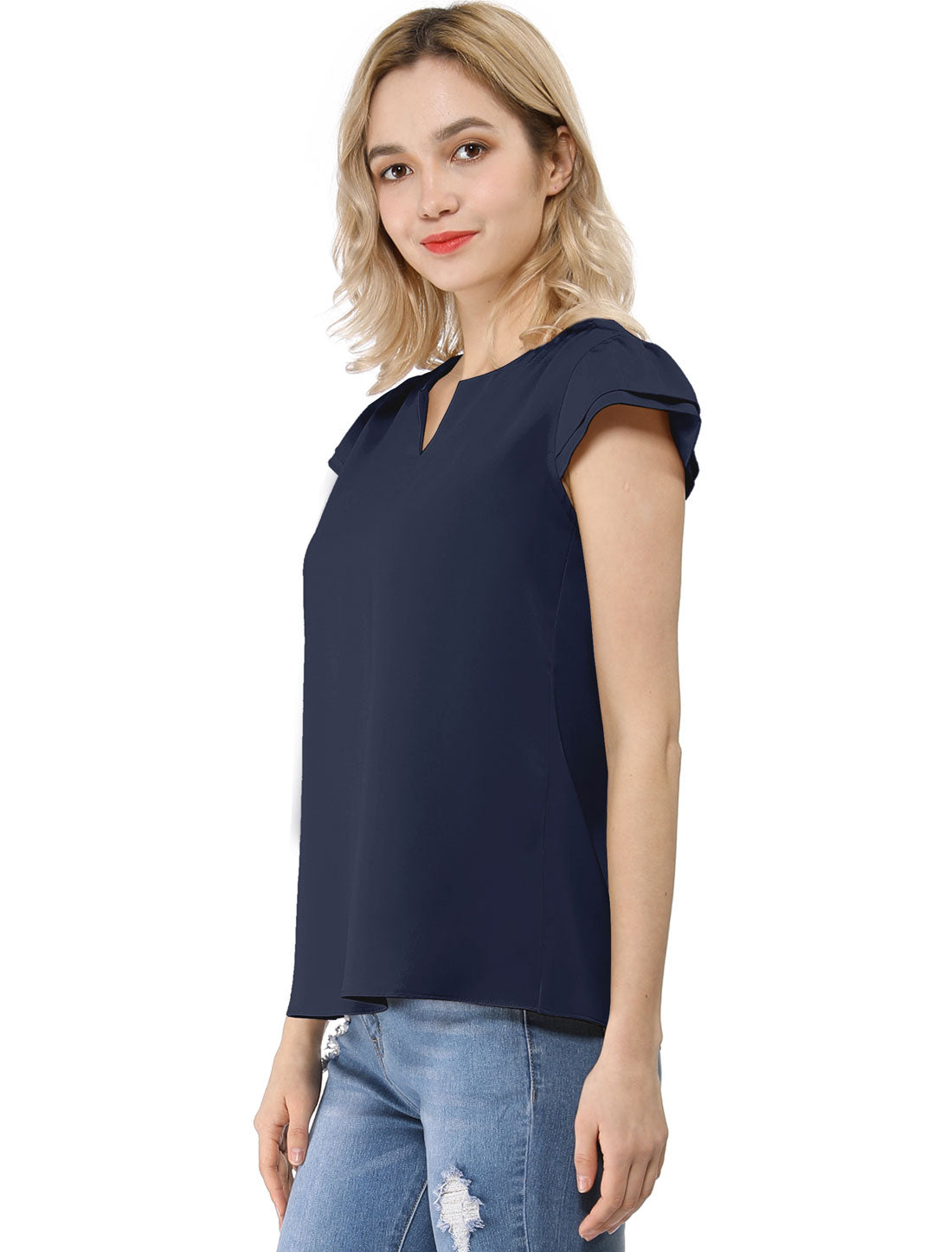 Women's Cap Sleeve Top Work Business Casual Plain Blouse