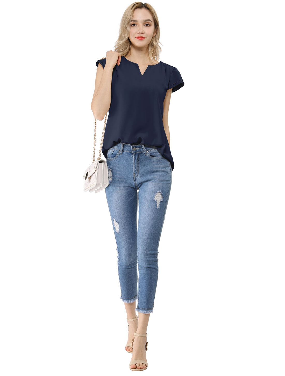 Women's Cap Sleeve Top Work Business Casual Plain Blouse