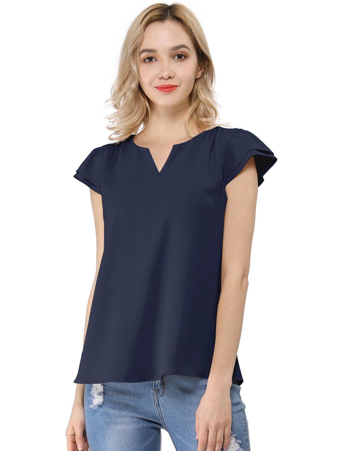 Women's Cap Sleeve Top Work Business Casual Plain Blouse